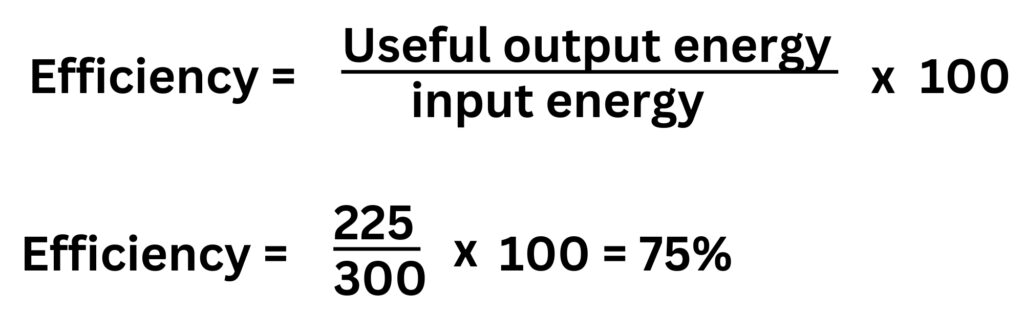 An example of an efficiency calculation with full workings.