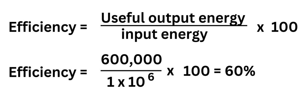 Example of an efficiency calculation, with full working out.