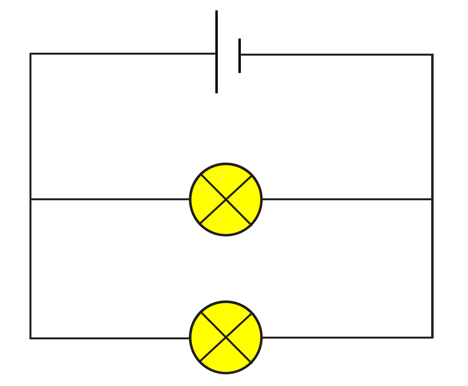 Parallel Circuit diagram with one cell and two bulbs