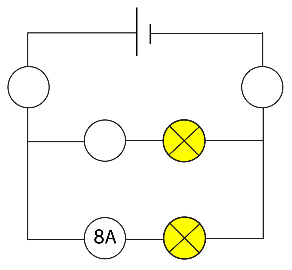 Calculating current for a parallel circuit, using parallel circuit rules.