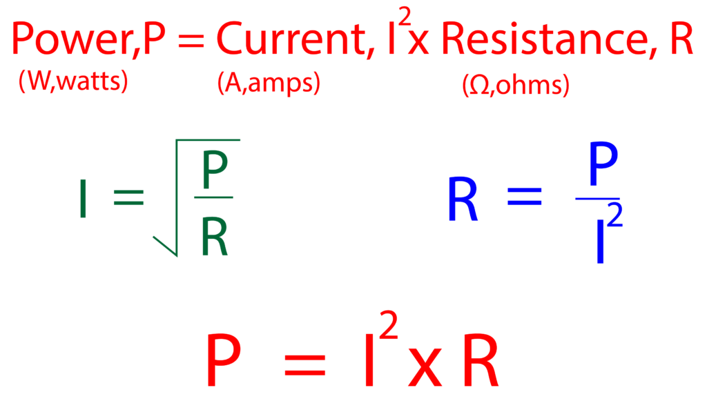 power current and resistance equation for heating effect