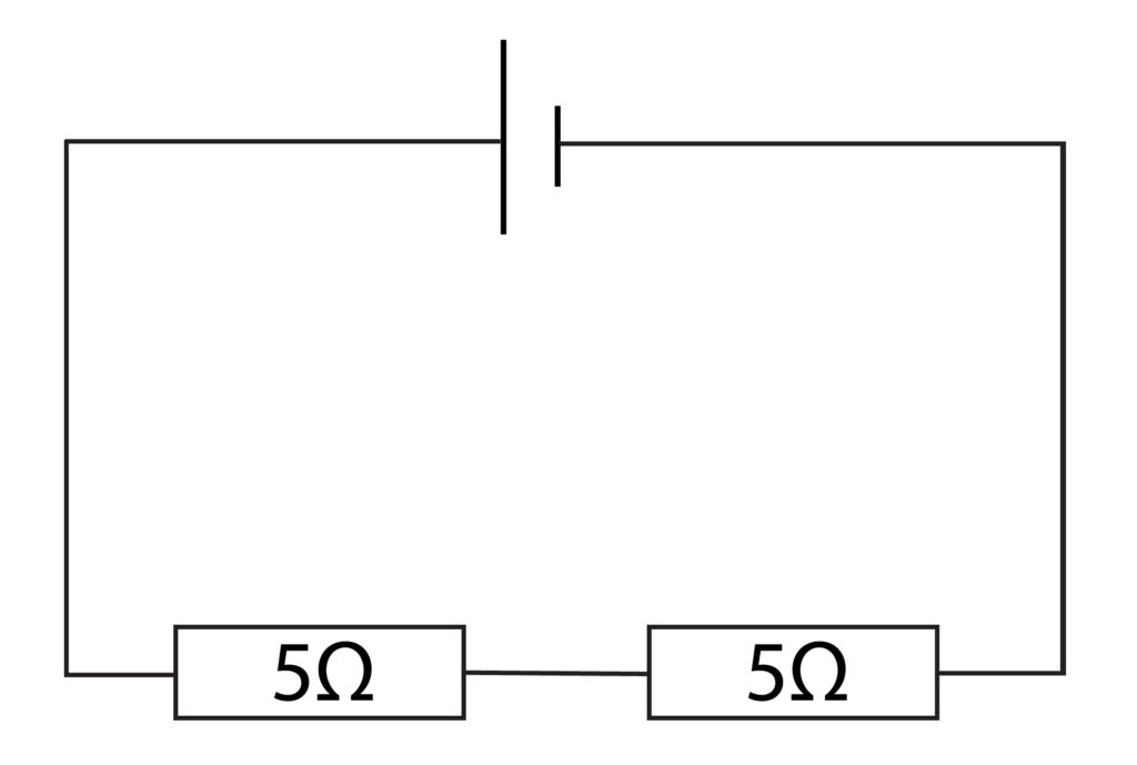 Series circuit to show that if you add up the resistance of individual resistors it gives the total resistance.