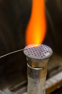 Flame test showing coloured flame