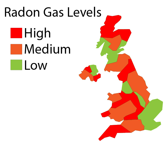 Radon gas map of the UK