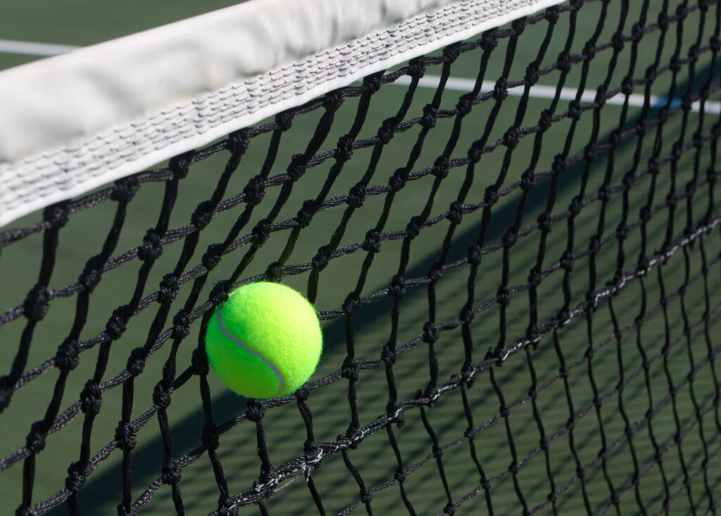 Net providing an elastic force to change the direction of a tennis ball