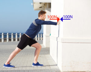 Man exerting a force onto the wall