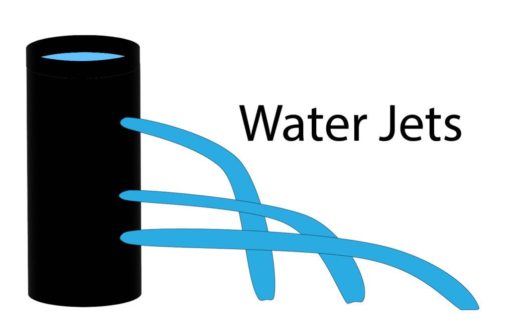 Water jets at different distances due to depth of liquid