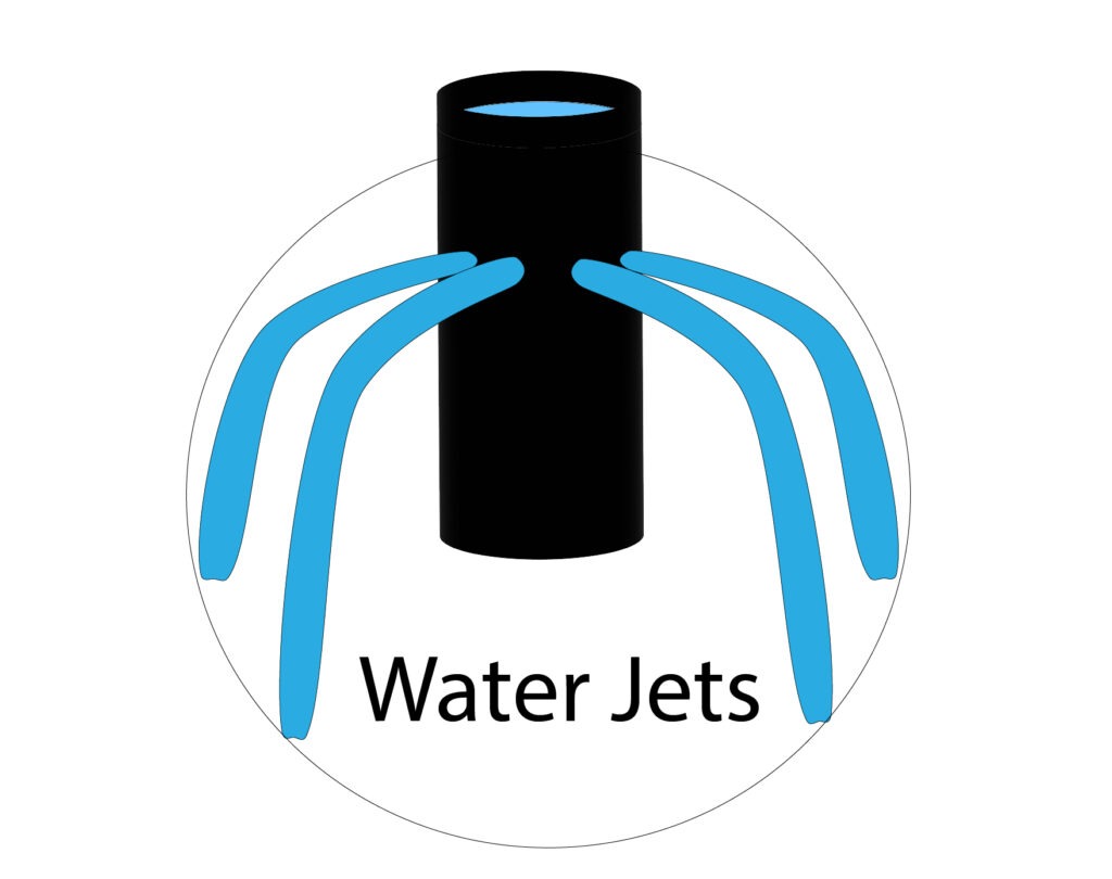 same pressure at the same depth, shown by water jets travelling the same distance