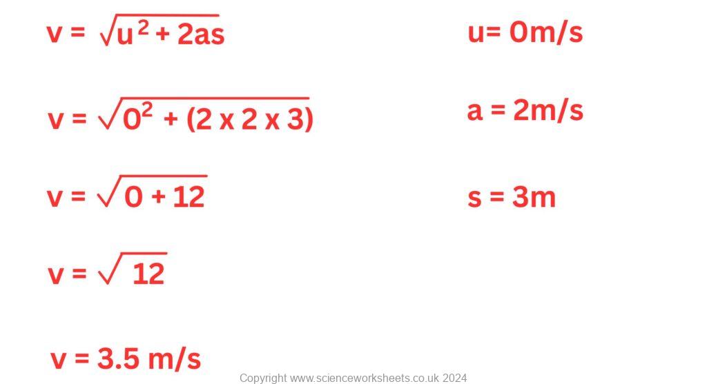 Equation of motion calculation with worked solution to show how to calculate the final velocity