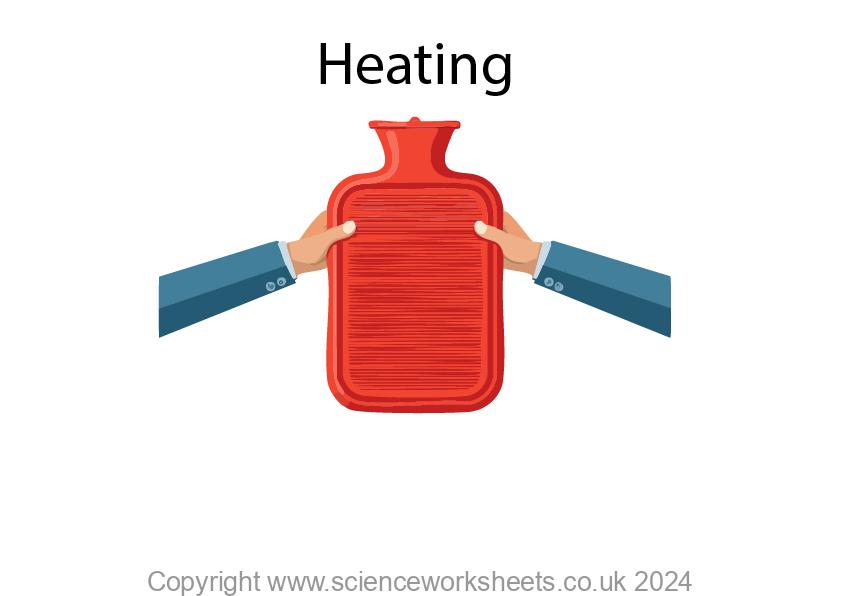 Hands holding hot water bottle, showing energy being transferred by heating