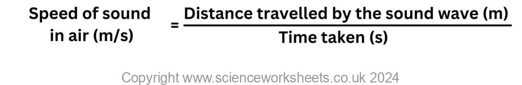 Speed of sound in air formula, speed of sound = distance travelled by sound wave divided by time taken