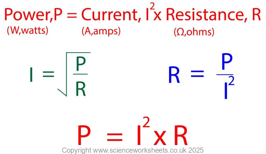 Power = current squared x resistance