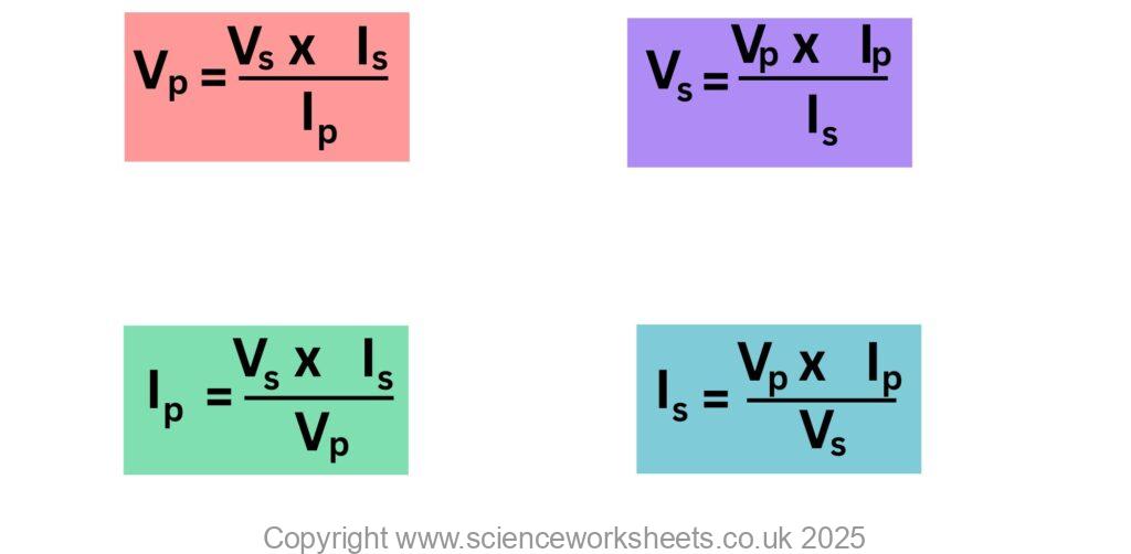 Rearrangements of Vp x Ip = Is x Vs