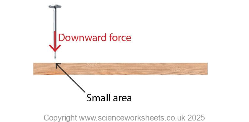 Nail into wood to show the effect of pressure on a surface