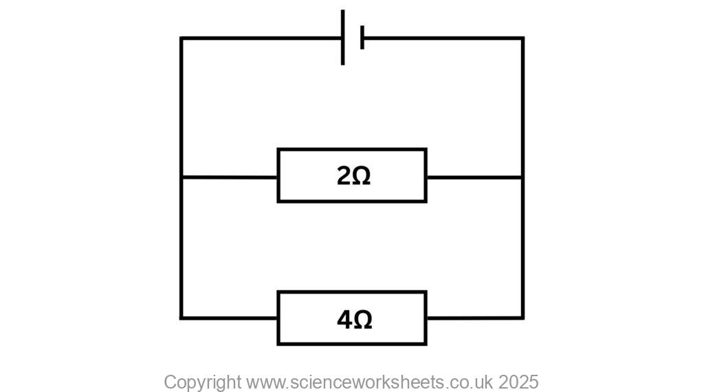 Parallel circuit with two resistors a 2 ohm and a 4 ohm